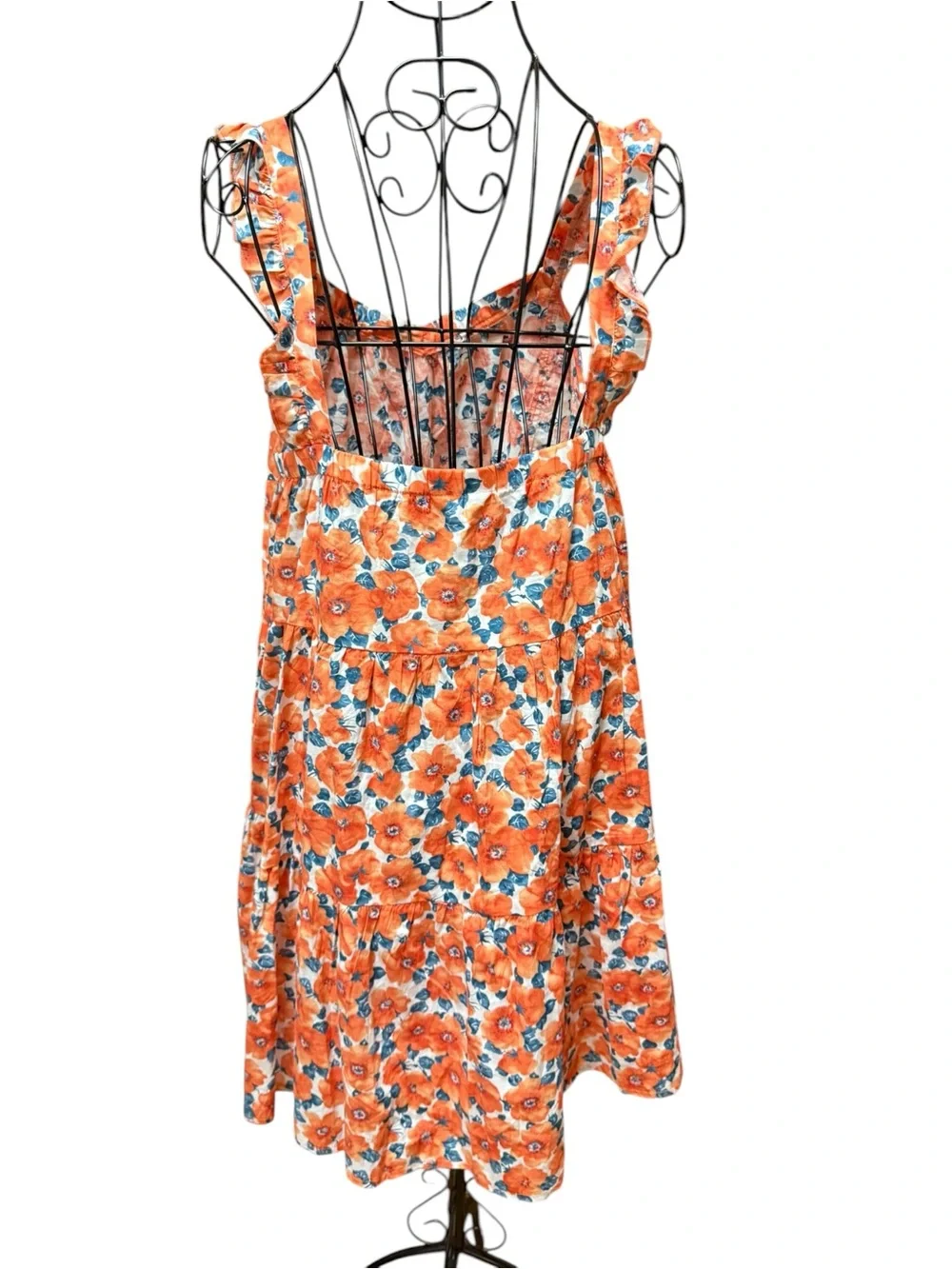 Orange Cotton Floral Sundress with Ruffled Straps size 10
